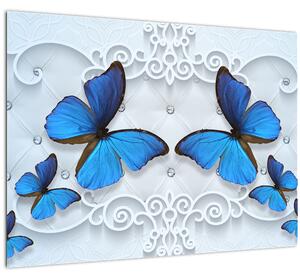 Tablou pe sticlă - Fluturi albaștri (70x50 cm)