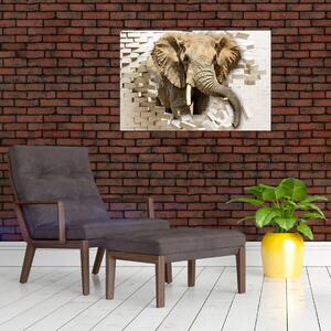 Tablou - Elefant spârgând peretele (90x60 cm)