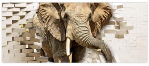 Tablou - Elefant spârgând peretele (120x50 cm)