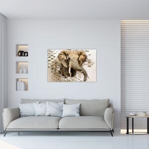 Tablou - Elefant spârgând peretele (90x60 cm)