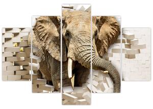 Tablou - Elefant spârgând peretele (150x105 cm)