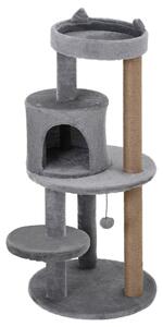 Ansamblu pentru 1-2 pisici, 3 nivele cu Tapiterie moale de plus gri 48x48x104cm gri PawHut | Aosom RO