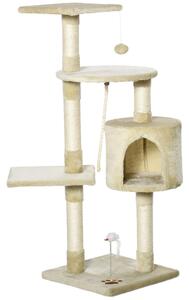 Ansamblu de joaca pentru pisici din MDF acoperit de pluș, stalpi de ascutit unghii si căsuță 75x40x112cm bej PawHut | Aosom RO