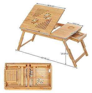 Masuta Suport Laptop Model Kaisley, 55x35x(21-29) cm, Natural, Lemn