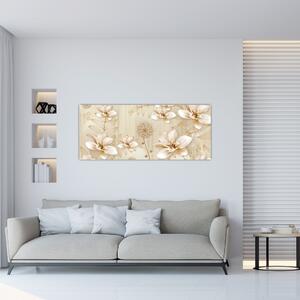 Tablou - Compoziție flori aurii (120x50 cm)