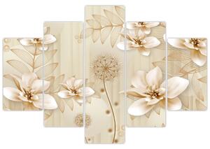 Tablou - Compoziție flori aurii (150x105 cm)
