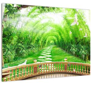 Tablou pe sticlă - Privire la grădina tropicală (70x50 cm)