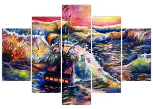 Tablou - Navă pe valurile oceanului, aquarelă (150x105 cm)