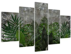 Tablou - Zid de beton cu plante (150x105 cm)