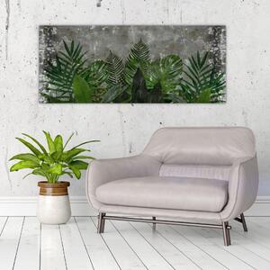 Tablou - Zid de beton cu plante (120x50 cm)