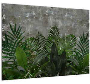 Tablou pe sticlă - Zid de beton cu plante (70x50 cm)