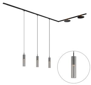 Sistem de iluminat pe șină modern negru cu 3 lumini suspendate și 2 plafoniere monofazate - Iconic Lloyd Pulley