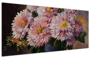 Tablou - Pictură în ulei, flori în vază (120x50 cm)