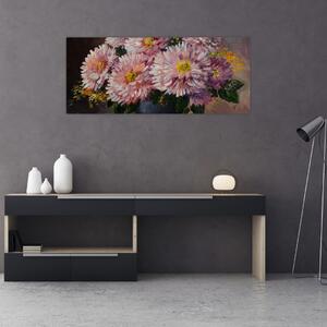 Tablou - Pictură în ulei, flori în vază (120x50 cm)