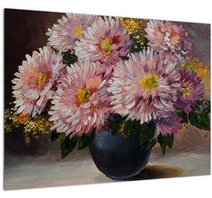 Tablou - Pictură în ulei, flori în vază (70x50 cm)
