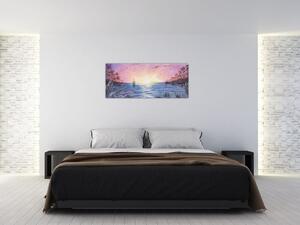 Tablou - Apus de soare deasupra apei, aquarelă (120x50 cm)