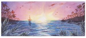 Tablou - Apus de soare deasupra apei, aquarelă (120x50 cm)