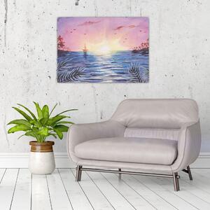 Tablou - Apus de soare deasupra apei, aquarelă (70x50 cm)