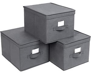 Set 3 cutii depozitare pliabile, Songmics, Gri, 40x30x25 cm