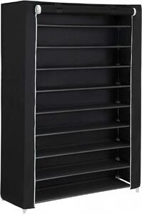 Pantofar textil cu 10 niveluri, husă cu fermoar și 2 buzunare laterale, capacitate până la 54 perechi, Negru, 100 × 28 × 162 cm