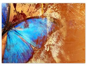 Tablou pe sticlă - Fluture albastru (70x50 cm)