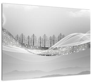 Tablou pe sticlă - Peisaj argintiu (70x50 cm)