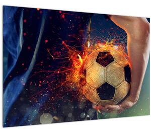 Tablou - Minge de fotbal în flăcări (90x60 cm)