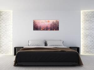 Tablou - Căprioare în strălucirea apusului de soare (120x50 cm)