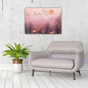 Tablou - Căprioare în strălucirea apusului de soare (70x50 cm)