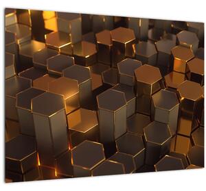 Tablou pe sticlă - Hexagoane de bronz (70x50 cm)