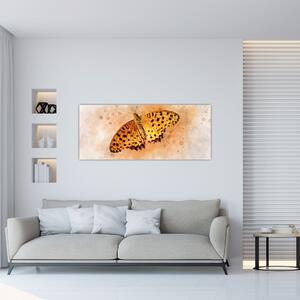 Tablou - Fluture portocaliu, aquarelă (120x50 cm)