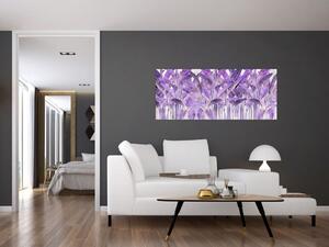 Tablou - Frunze violet în tencuială (120x50 cm)