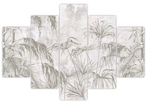 Tablou - Plante tropicale pe perete gri (150x105 cm)