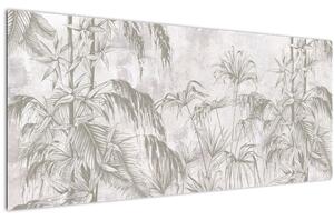 Tablou - Plante tropicale pe perete gri (120x50 cm)