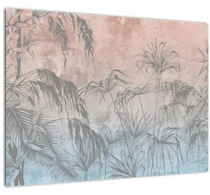 Tablou pe sticlă - Plante tropicale pe perete (70x50 cm)