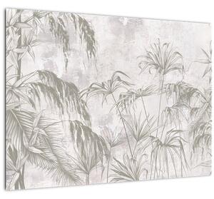 Tablou - Plante tropicale pe perete gri (70x50 cm)