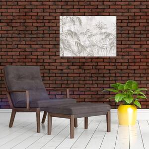 Tablou pe sticlă - Plante tropicale pe perete gri (70x50 cm)