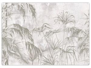 Tablou pe sticlă - Plante tropicale pe perete gri (70x50 cm)