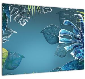 Tablou pe sticlă - Frunzele plantelor tropicale (70x50 cm)