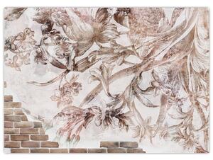 Tablou - Frescă florală pe un perete de cărămidă (70x50 cm)
