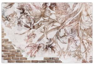 Tablou - Frescă florală pe un perete de cărămidă (90x60 cm)