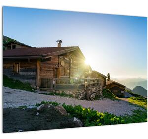 Tablou pe sticlă - Dimineața în Alpi Tirol (70x50 cm)