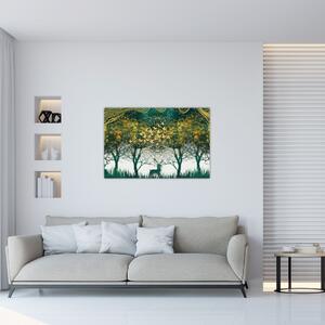 Tablou - Căprioare în pădurea verde (90x60 cm)