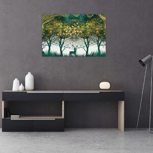 Tablou - Căprioare în pădurea verde (90x60 cm)