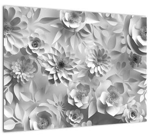 Tablou pe sticlă - Flori albe (70x50 cm)