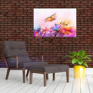 Tablou - Fluture asupra florilor, abstracție (90x60 cm)