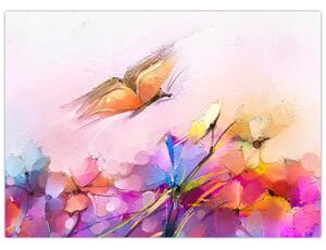 Tablou - Fluture asupra florilor, abstracție (70x50 cm)
