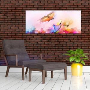 Tablou - Fluture asupra florilor, abstracție (120x50 cm)