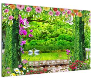 Tablou - Grădina magică cu lebede (90x60 cm)