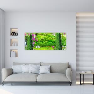 Tablou - Grădina magică cu lebede (120x50 cm)